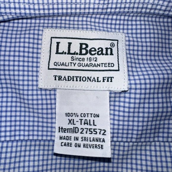 LL Bean Shirt Mens XLT Blue Plaid Traditional Fit Button Down Short Sleeve Adult - Picture 2 of 6